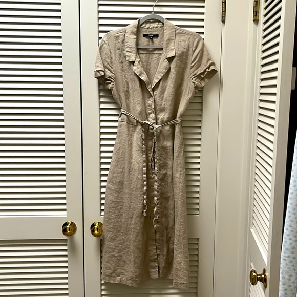 Quince 100% European linen buttondown dress in driftwood - Picture 3 of 3